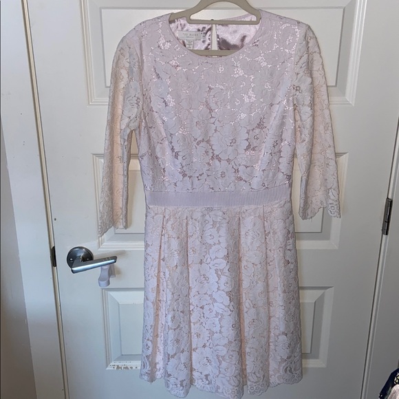 Ted Baker London Ameeya Flora Lace Fit & Flare Dress in Light Pink Pleated Skirt - Picture 16 of 17